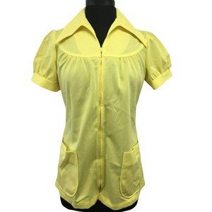 VTG Trends Zip Up Tunic Womens Yellow Front Pockets S/S